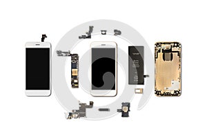 Smartphone components isolate on white