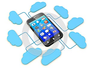 Smartphone connected to cloud server.