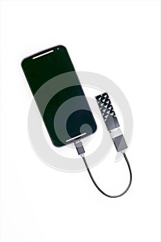 Smartphone connected to a USB key with an OTG cable