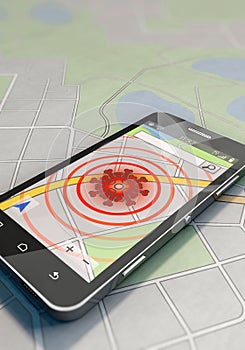Smartphone with Corona virus tracking app