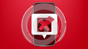 Smartphone with crossmark or tick notification in bubble. Approved choice. Reject crossmark. Stock illustration.