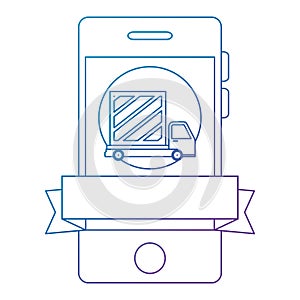 smartphone with delivery service truck