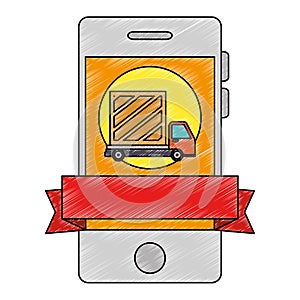 smartphone with delivery service truck