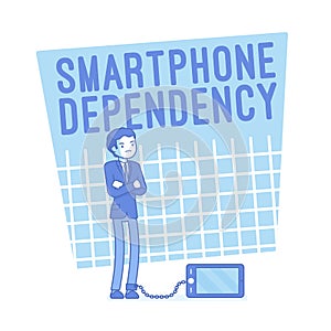 Smartphone dependency. Lineart concept illustration