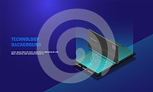 Smartphone device access with fingerprint system, credit card payment with touch. lock chain protect . isometric vector