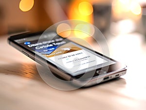 Smartphone with digital credit card payment displayed on screen photo