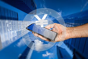 Smartphone with digital yuan on it