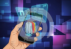 A smartphone displaying an augmented reality shopping interface.