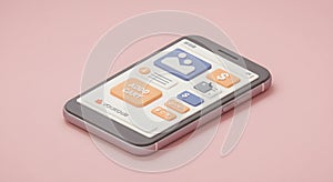 3D Mobile Shopping App Interface on Smartphone