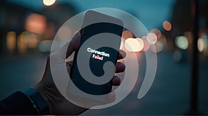 Smartphone Displaying Connection Failed Message at Night