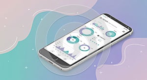 A smartphone displaying a data analytics application interface, featuring various