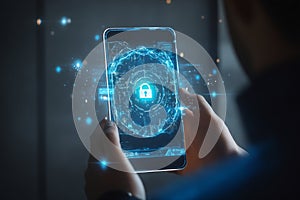 Smartphone Displaying Digital Security Interface with Padlock Icon