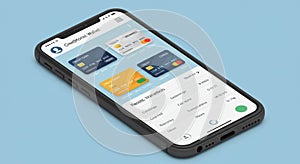 Smartphone displaying a digital wallet app interface on its screen. The app shows