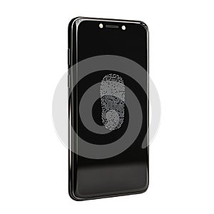 Smartphone displaying fingerprint scan technology secure mobile access