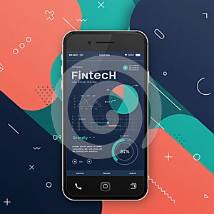 A smartphone displaying a fintech application interface with graphs and data