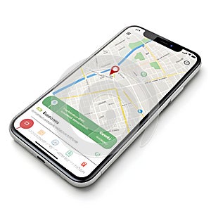 Smartphone displaying GPS navigation app route map location