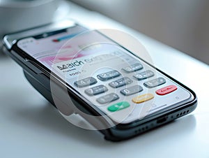 Smartphone displaying mobile payment app in credit card terminal photo
