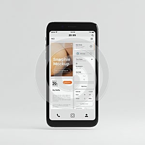 A smartphone displaying a mockup user interface on its screen. The interface