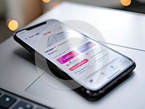 Smartphone displaying online store app with product details photo