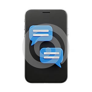 Smartphone Displaying Two Blue Chat Bubbles Representing Messaging and Communication