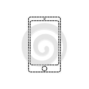 Smartphone drawn by the outer dashed line. Mobile phone line icon. Doodle cellphone eps10.