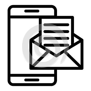 Smartphone email line icon. Smartphone and envelope vector illustration isolated on white. Message on telephone outline