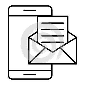 Smartphone email thin line icon. Smartphone and envelope vector illustration isolated on white. Message on telephone