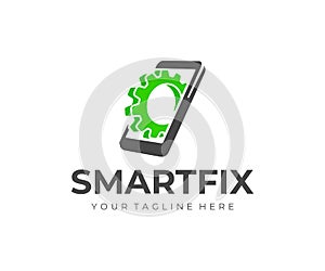 Smartphone engineering logo design. Mobile phone fixing vector design