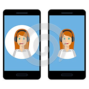 Smartphone with female operator, set