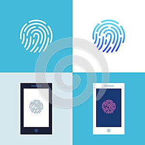 Smartphone with Fingerprint Authentication Sign on Screen. Identification, Verification and Data Protection Concept