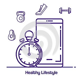 Smartphone with fitness and healthy lifestyle icons
