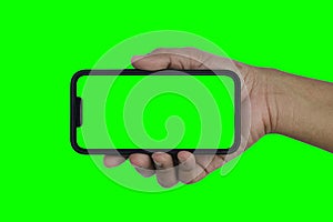 Smartphone frameless mockup. Studio shot of green screen smartphone with blank screen for Infographic Global Business web site