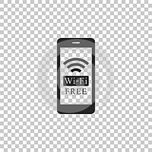 Smartphone with free wi-fi wireless connection icon isolated on transparent background. Wireless technology, wi-fi