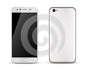 Smartphone, front and back sides of smartphone modern touch screen.