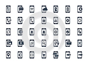 Smartphone functions and apps icons