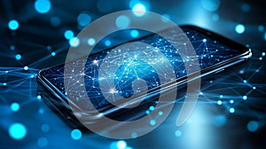 Smartphone with Futuristic Network Visual, Concept Image for Global Communication Technology