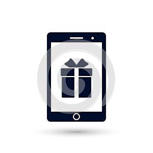 Smartphone with gift on monitor icon. Vector illustration