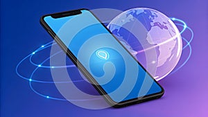 Smartphone with global network connection and digital interface concept