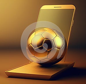 Smartphone with Golden football for Sport online Betting application and live sport streaming concept, Generative AI