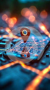 Smartphone GPS icon on traffic road map, generative AI concept