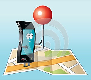 Smartphone with GPS icon.