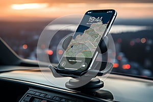 Smartphone with gps map on the steering wheel