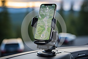 Smartphone with gps map on the steering wheel