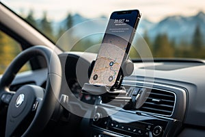 Smartphone with gps map on the steering wheel