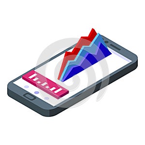 Smartphone graph icon isometric vector. Data analysis