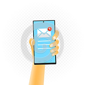 Smartphone in hand email sign one missed
