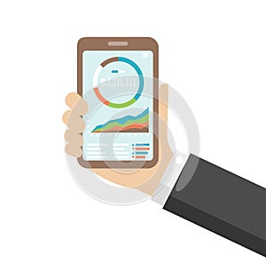 Smartphone on hand  Movile investment apps   vector illustration