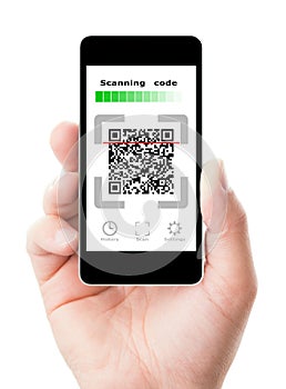 Smartphone in hand scanning code