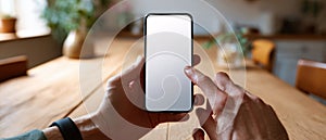 The smartphone in hand showcasing a blank screen for user interaction. AI generated image