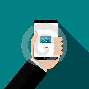 Smartphone in hands.Checking mails vector ,illustration